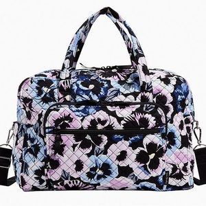 NWT Vera Bradley Quilted Weekender Travel Bag Floral Plum Pansies
